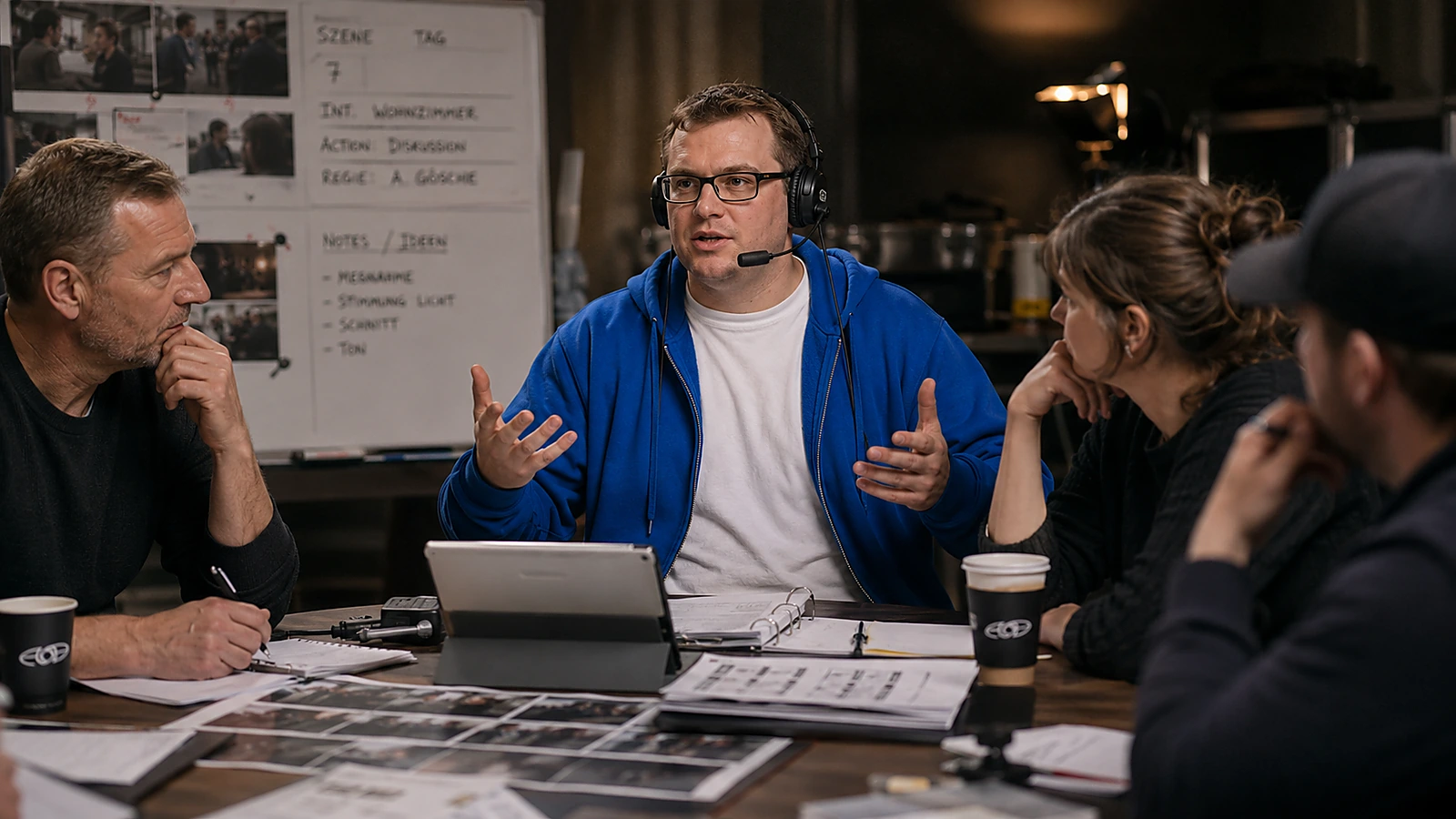 Adrian Oeschger bei einer Produktionsbesprechung mit dem Filmteam
